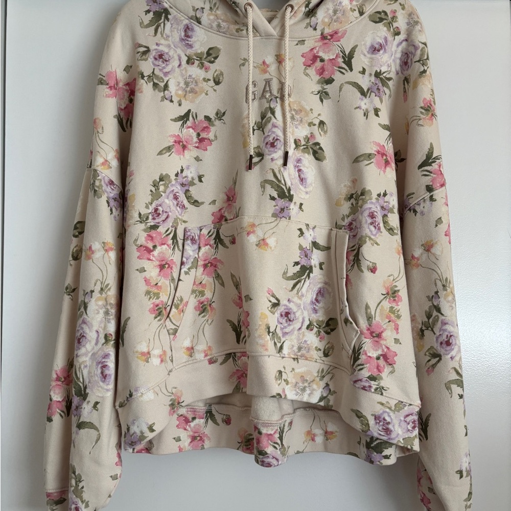 GAPxLoveshackfancy Cream and Pink Oversized Floral Hoodie